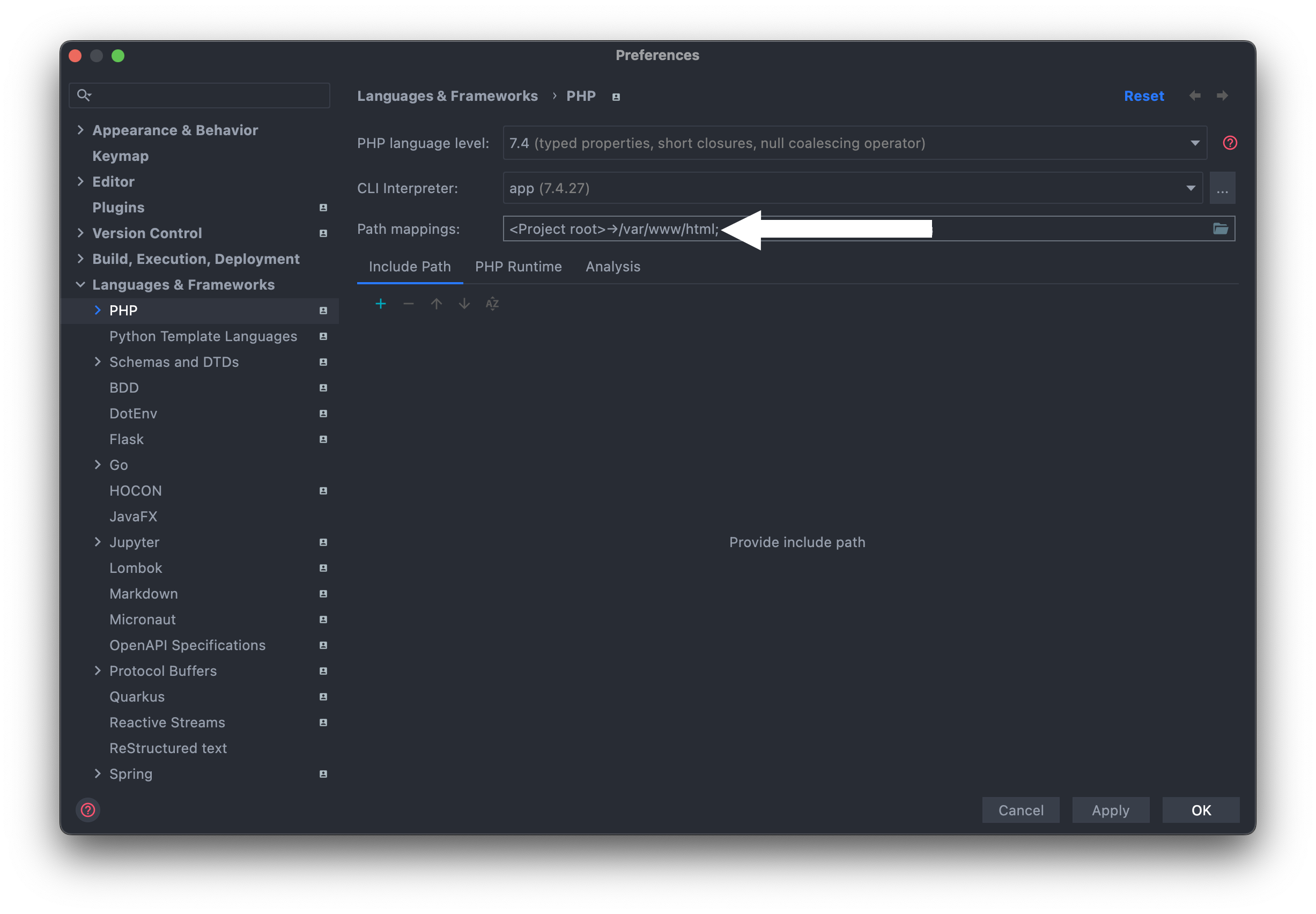 PHP Interpreter Path Mappings